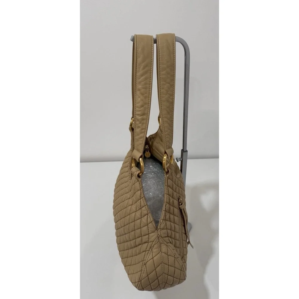 Eric Javits of New York Quilted Beige Leather Shoulder Bag